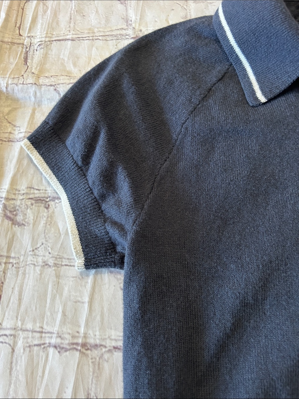 TNA Aritzia Navy Polo Crop Top Sweater with White Trim - XS - Picture 3 of 5